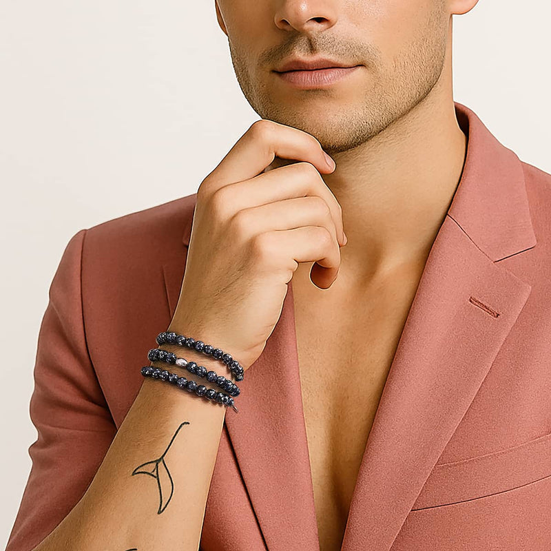 Pechschwarz | 925 Sterling Silber | Glühwürmchen-Glasarmband