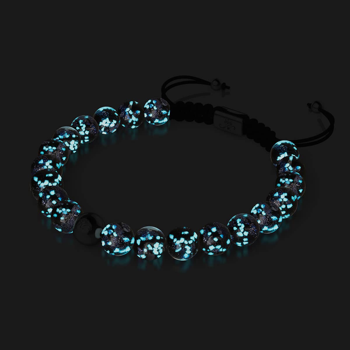 Pechschwarz | Silber | Glühwürmchen-Glas-Makramee-Armband