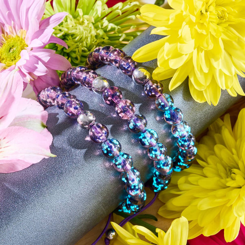 Lila Elixier | Silber | Glühwürmchen-Glas-Makramee-Armband