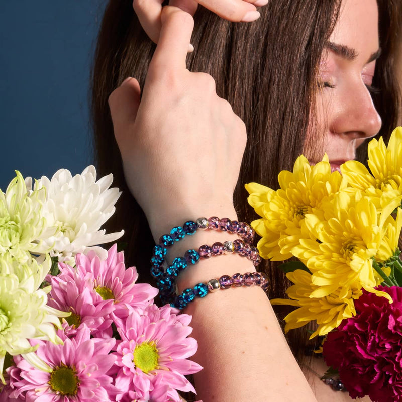 Lila Elixier | Silber | Glühwürmchen-Glas-Makramee-Armband