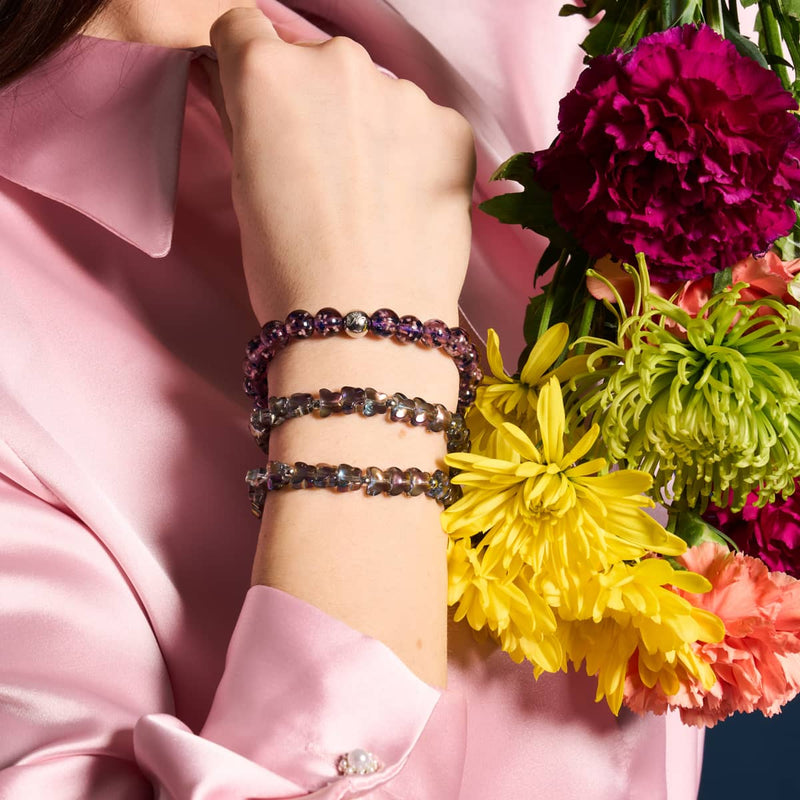 Lila Elixier | Silber | Glühwürmchen-Glas-Makramee-Armband