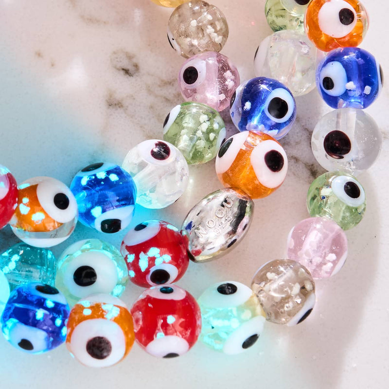 Regenbogen | 925 Sterling Silber | Glühwürmchen-Glas-Armband mit bösem Blick