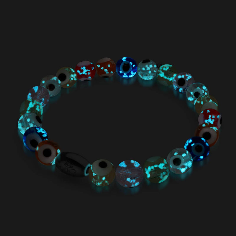 Regenbogen | 925 Sterling Silber | Glühwürmchen-Glas-Armband mit bösem Blick