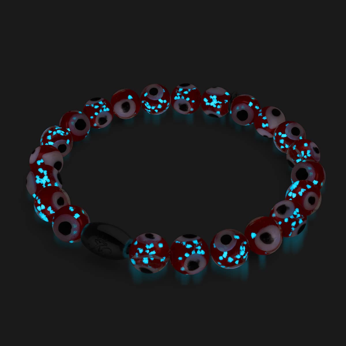Rot | 925 Sterling Silber | Glühwürmchen-Glas-Armband mit bösem Blick