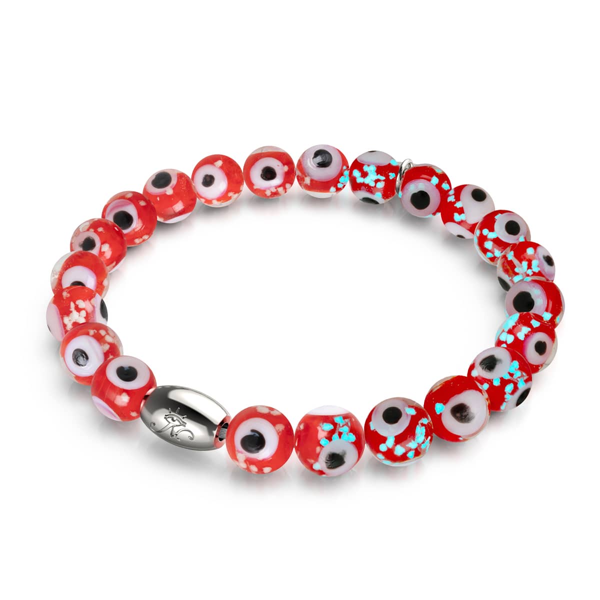 Rot | 925 Sterling Silber | Glühwürmchen-Glas-Armband mit bösem Blick