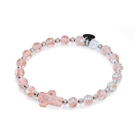 Rosenwasser | Silber | Glühwürmchen-Glaskreuz-Armband