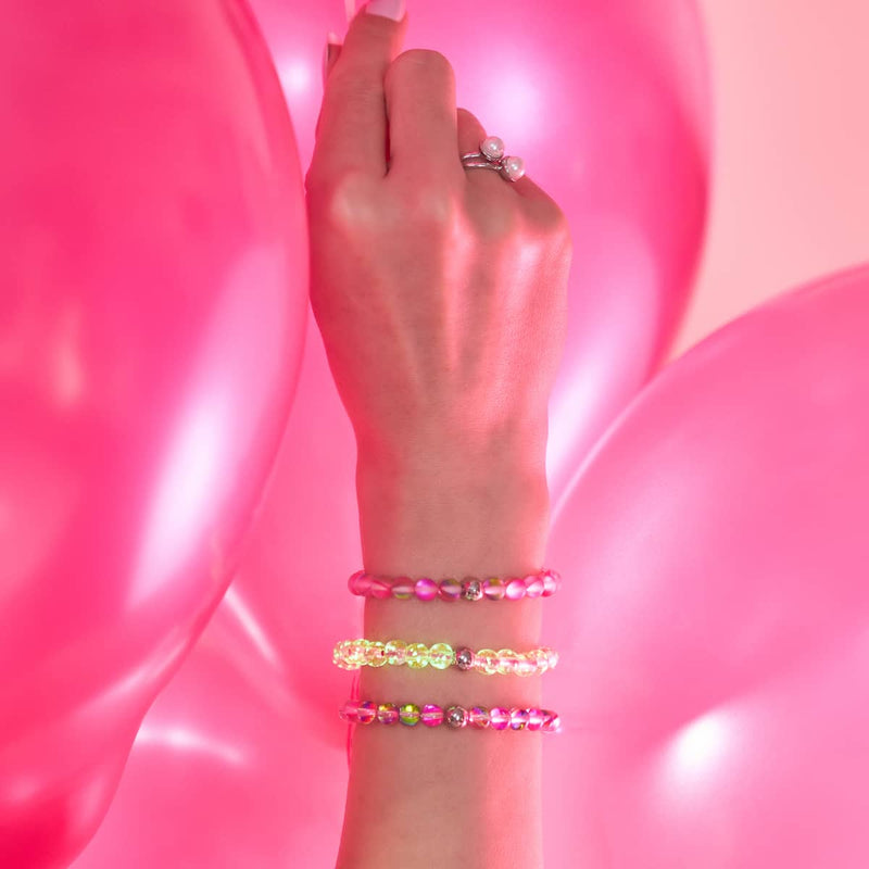 Rosenwasser x Magenta | Mini-Glühwürmchen-Glas-Makramee-Armband