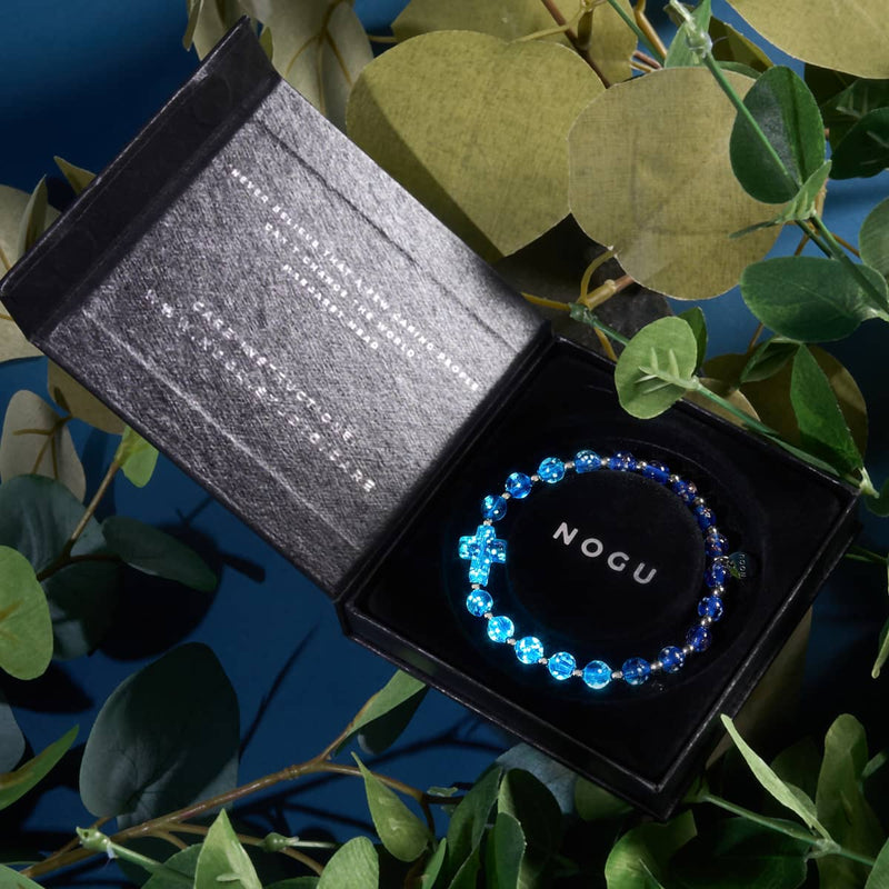 Saphir | Silber | Glühwürmchen-Glas-Kreuzarmband