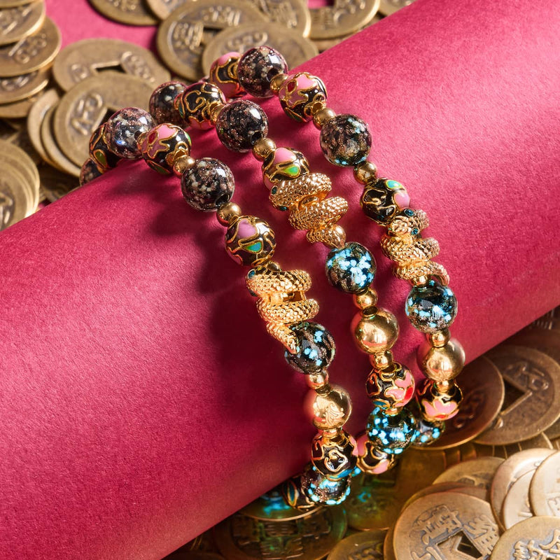 Schattendrache | Emaille-Lotus | Onyx-Glühwürmchen-Glas-Schlangenarmband