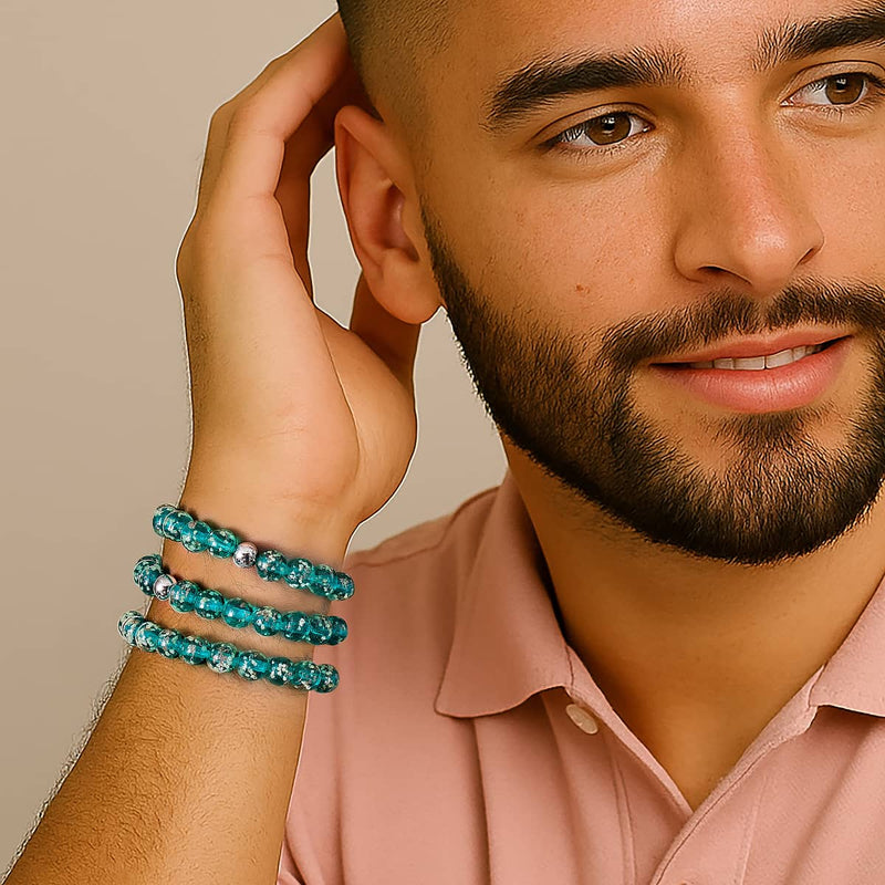 Blaugrün | 925er Sterlingsilber | Glühwürmchen-Glasarmband