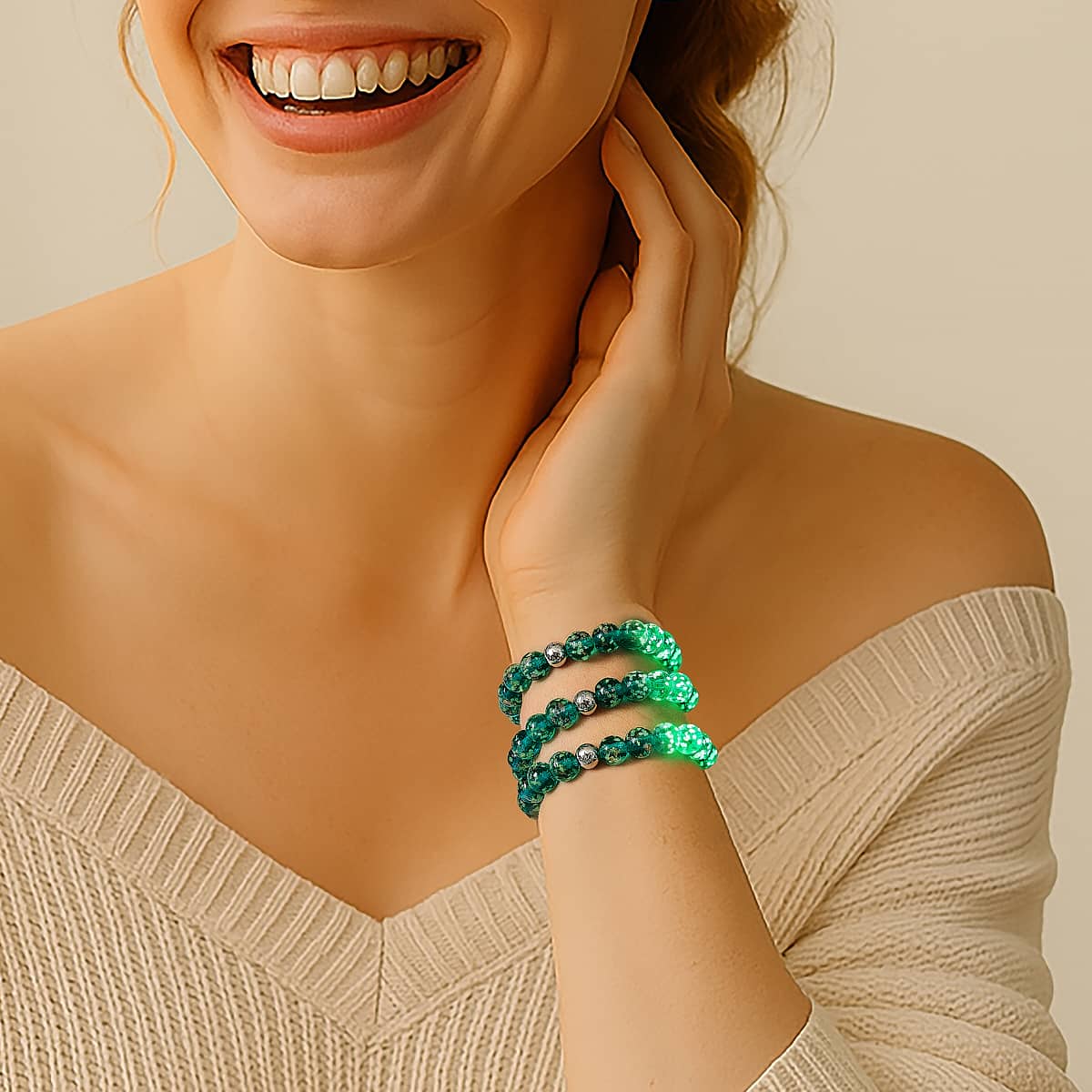 Blaugrün | 925er Sterlingsilber | Glühwürmchen-Glasarmband