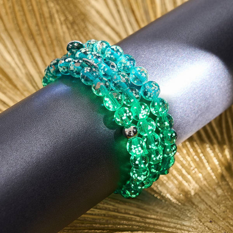 Blaugrün | 925er Sterlingsilber | Glühwürmchen-Glasarmband