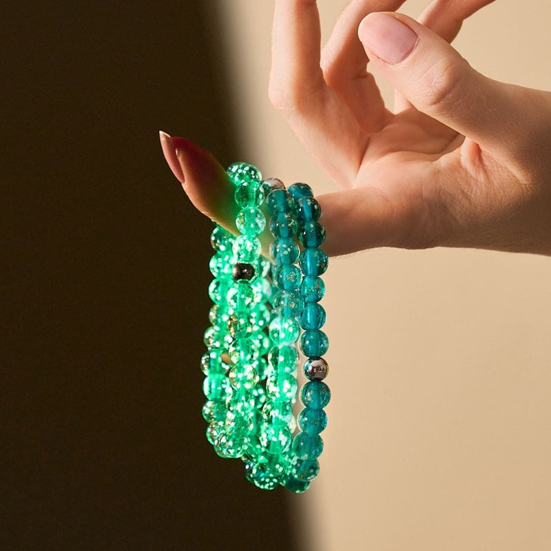 Blaugrün | 925er Sterlingsilber | Glühwürmchen-Glasarmband