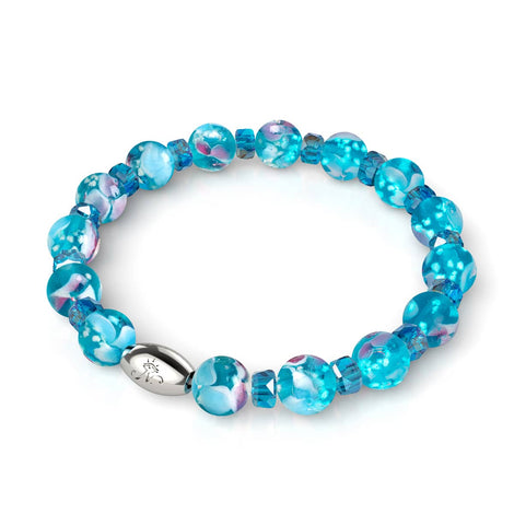 Blaugrüne Orchidee | 925er Sterlingsilber | Glühwürmchen-Glasblütenarmband