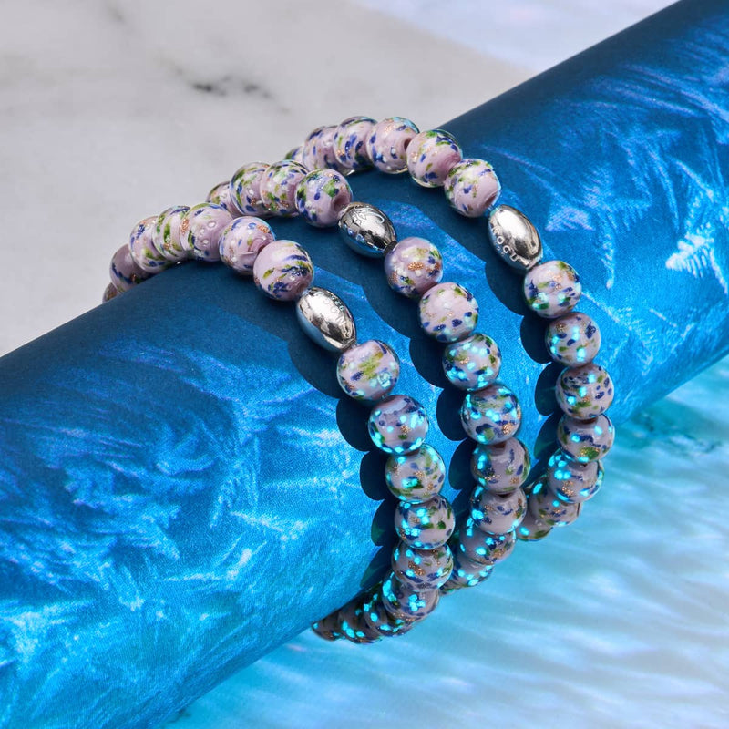 Violettes Wintergrün | 925 Sterling Silber | Glühwürmchen-Glasarmband