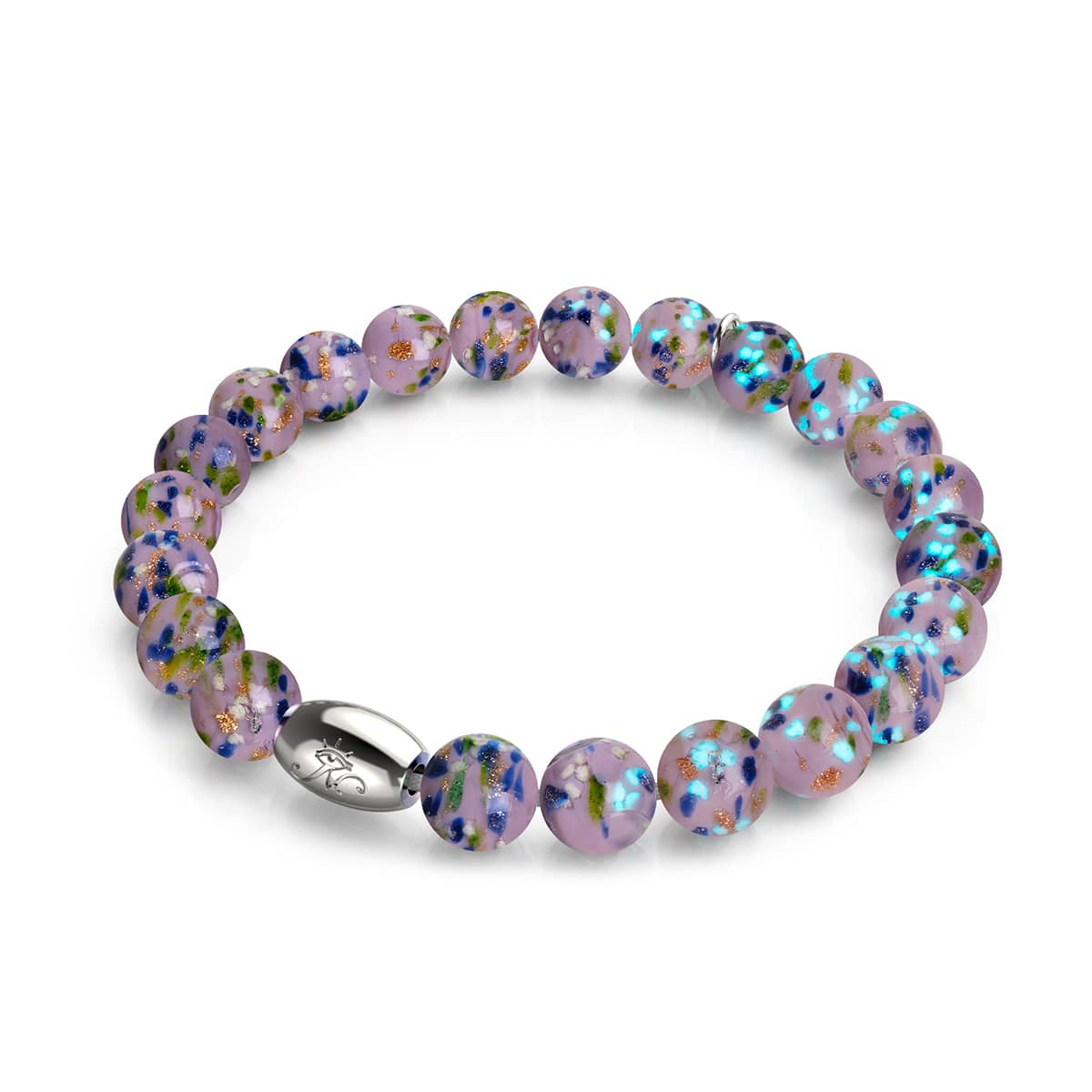 Violettes Wintergrün | 925 Sterling Silber | Glühwürmchen-Glasarmband