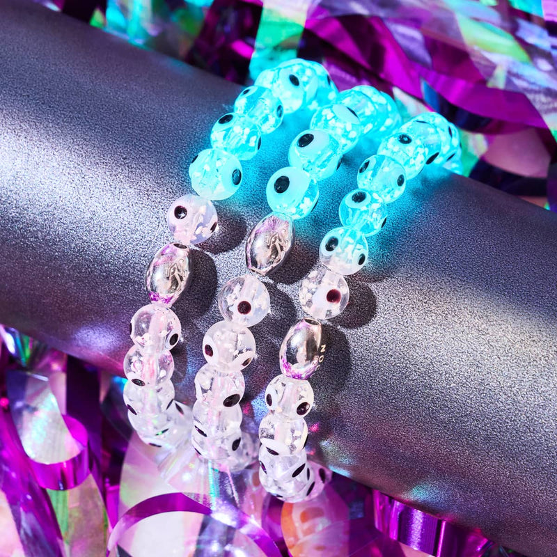 Weiß | 925 Sterling Silber | Glühwürmchen-Glas-Armband mit bösem Blick