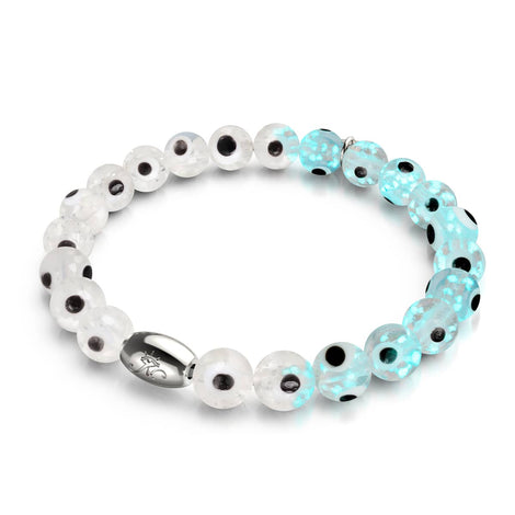 Weiß | 925 Sterling Silber | Glühwürmchen-Glas-Armband mit bösem Blick