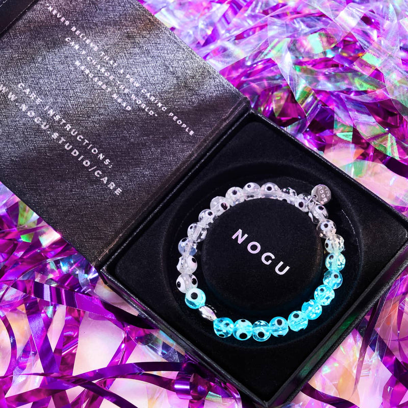 Weiß | 925 Sterling Silber | Glühwürmchen-Glas-Armband mit bösem Blick