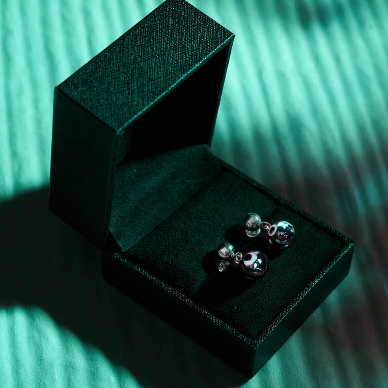 Schwarz | 925 Sterling Silber | Firefly Glas Evil Eye Tropfen Ohrstecker