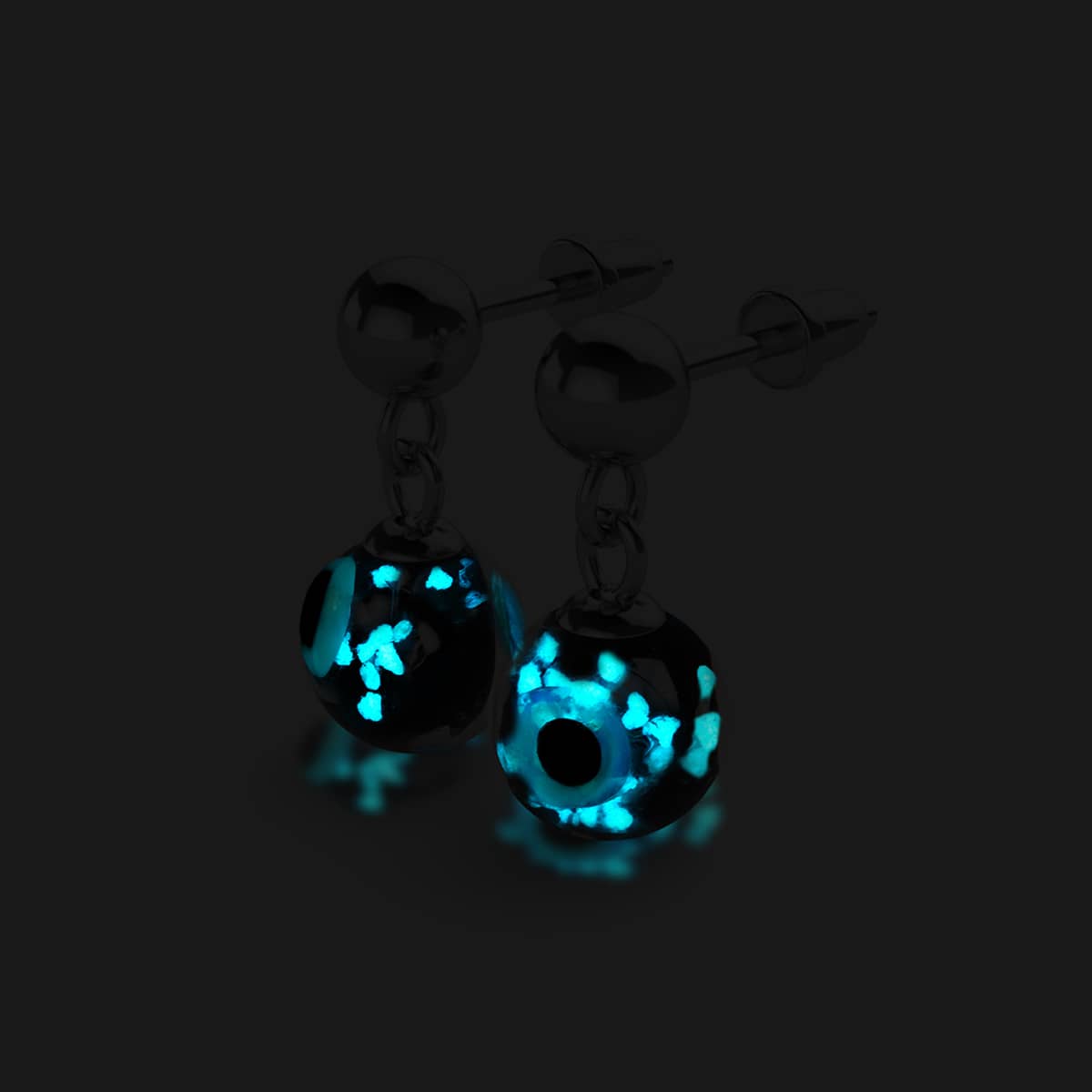 Schwarz | 925 Sterling Silber | Firefly Glas Evil Eye Tropfen Ohrstecker