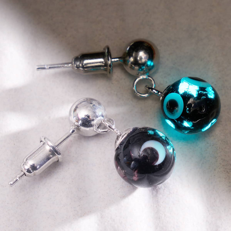Schwarz | 925 Sterling Silber | Firefly Glas Evil Eye Tropfen Ohrstecker