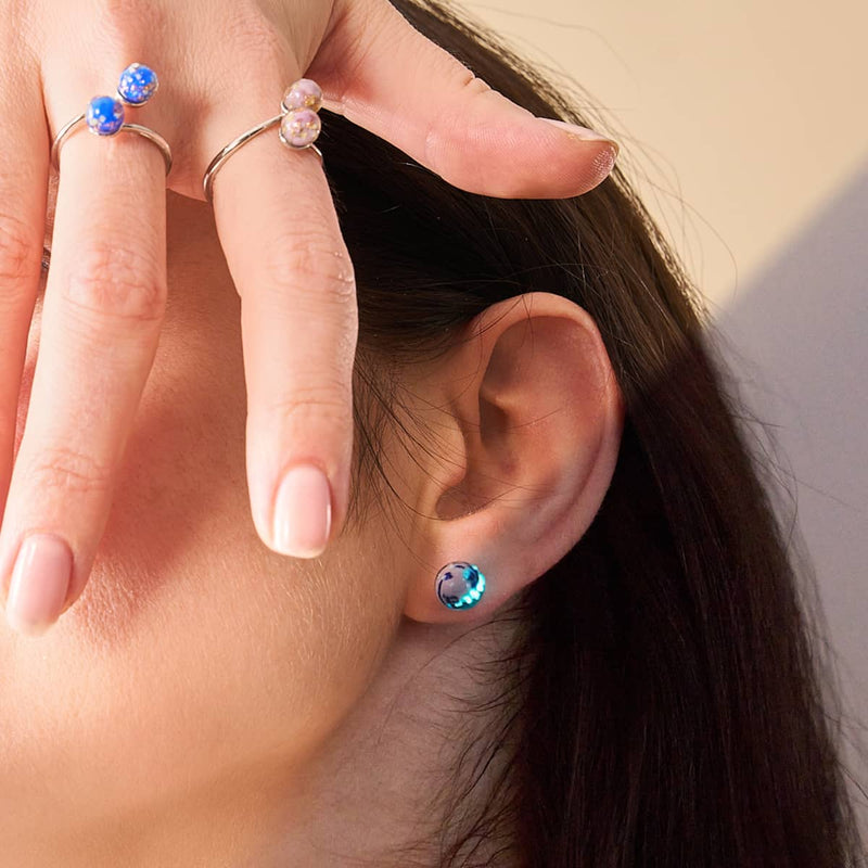 Blaue Iris | 925er Sterlingsilber | Glühwürmchen-Glas-Ohrstecker