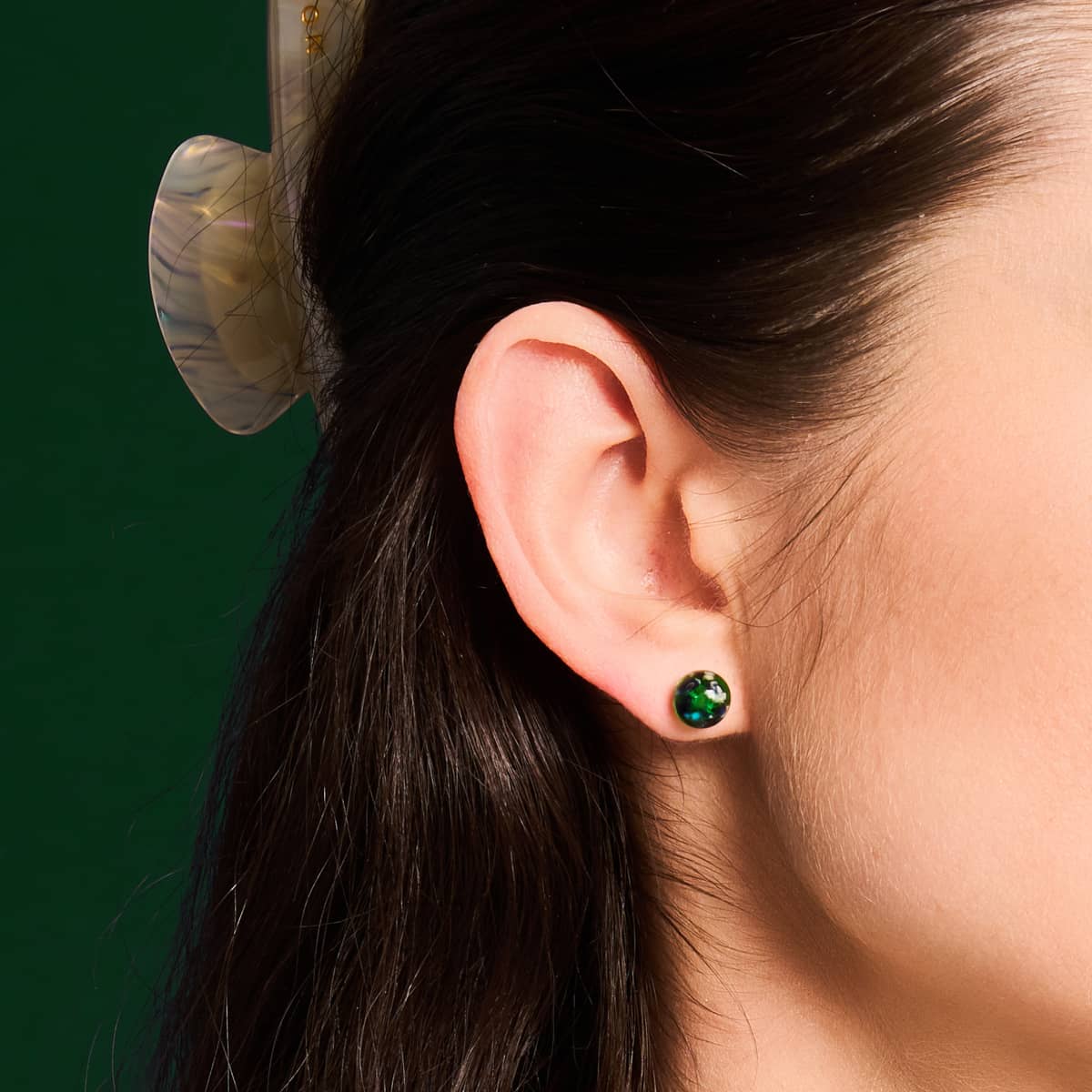 Blaues Kleeblatt | 925er Sterlingsilber | Glühwürmchen-Glas-Ohrstecker