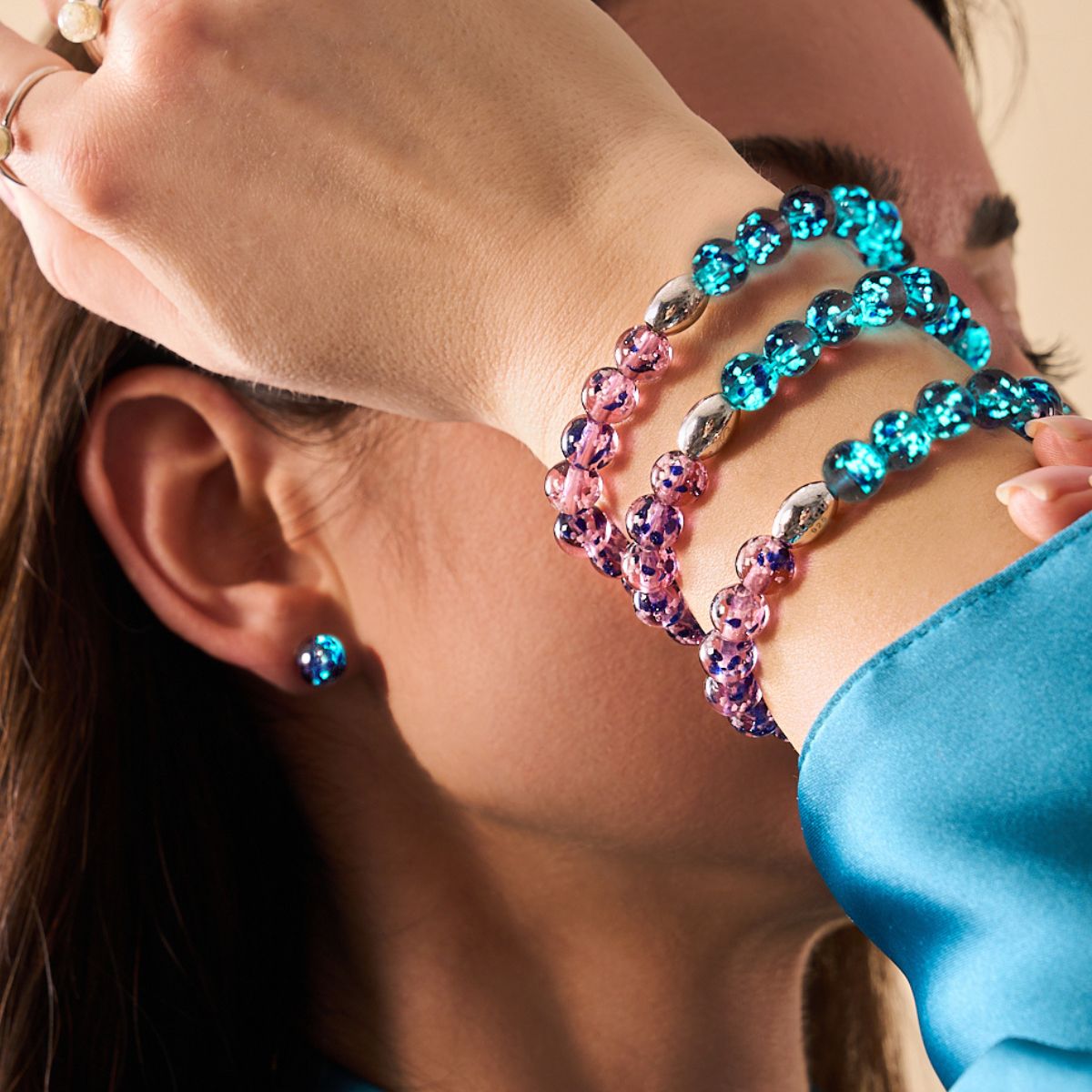 Lila Elixier | 925er Sterlingsilber | Glühwürmchen-Glas-Ohrstecker