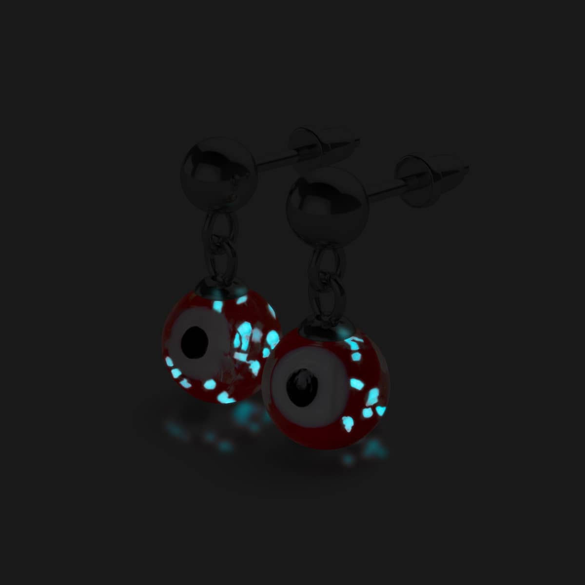 Rot | 925 Sterling Silber | Firefly Glas Evil Eye Tropfen Ohrstecker