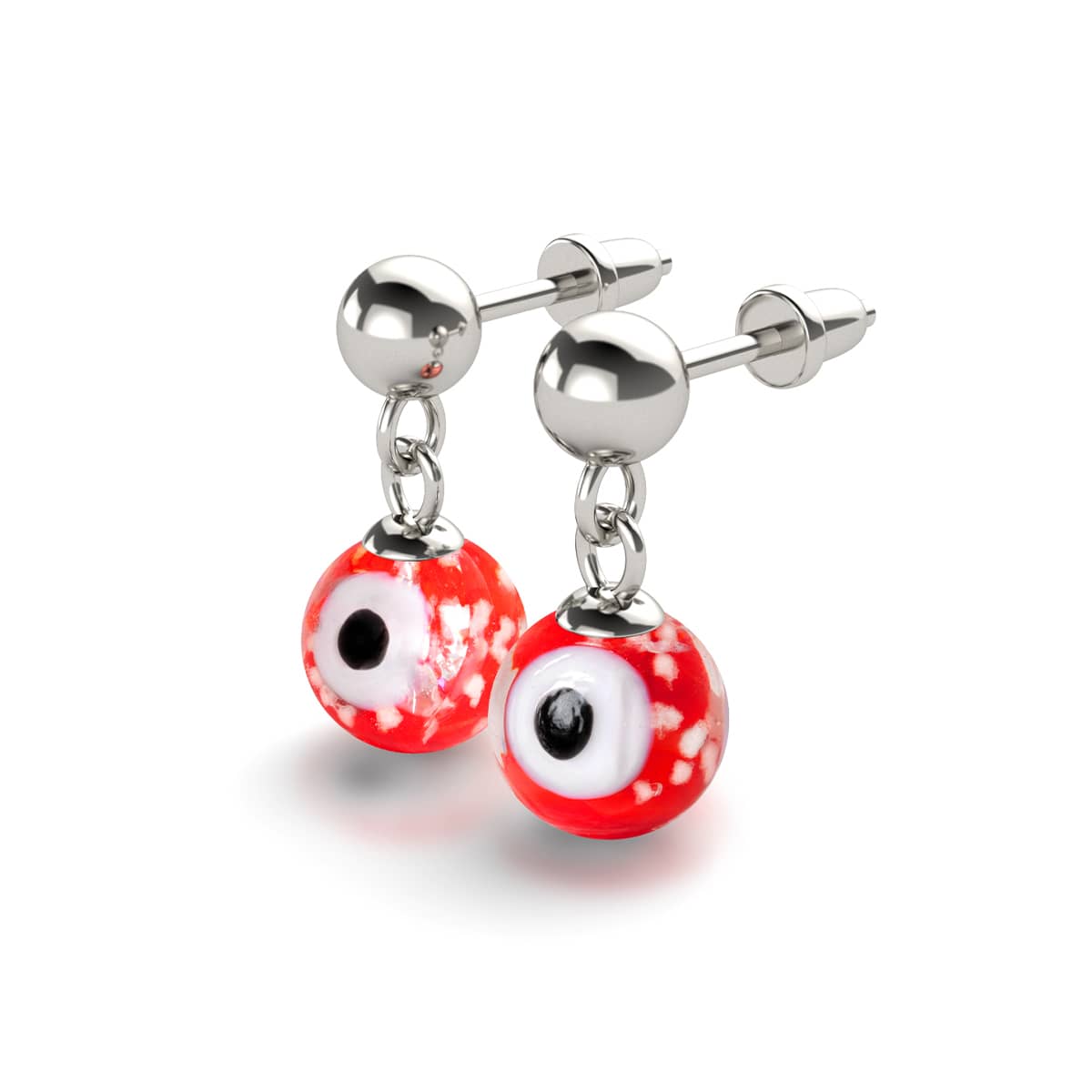 Rot | 925 Sterling Silber | Firefly Glas Evil Eye Tropfen Ohrstecker