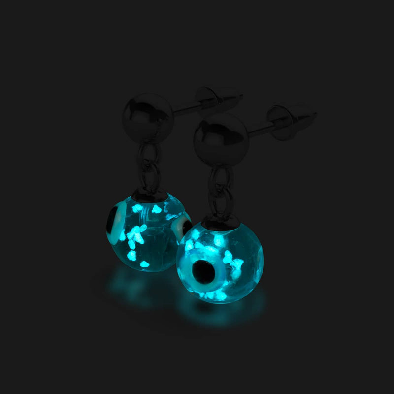 Blaugrün | 925 Sterling Silber | Glühwürmchen-Glas-Ohrstecker mit bösem Blick