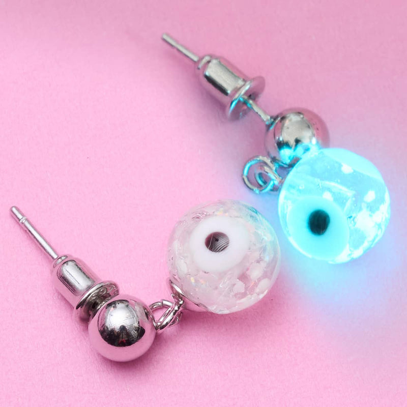 Weiß | 925 Sterling Silber | Firefly Glas Evil Eye Tropfen Ohrstecker