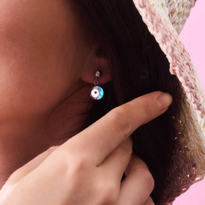 Weiß | 925 Sterling Silber | Firefly Glas Evil Eye Tropfen Ohrstecker
