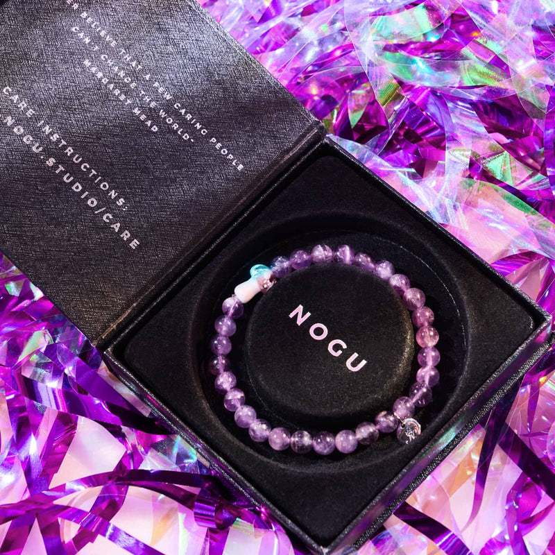 Amethyst | 925er Sterlingsilber | Glühwürmchen-Glaspilz-Edelsteinarmband