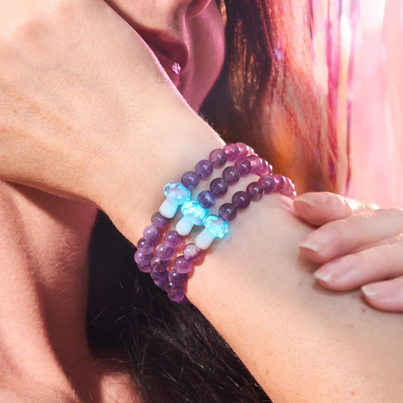 Amethyst | 925er Sterlingsilber | Glühwürmchen-Glaspilz-Edelsteinarmband