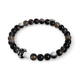 Schwarzer Achat | 925er Sterlingsilber | Glühwürmchen-Glaspilz-Edelsteinarmband