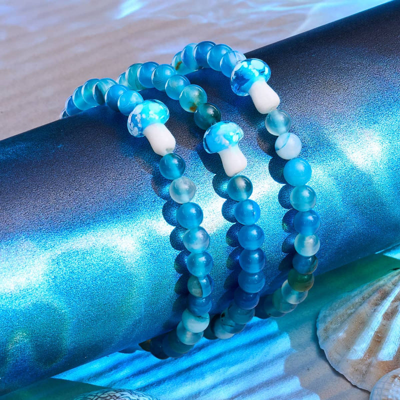 Hellblauer Achat | 925er Sterlingsilber | Glühwürmchen-Glaspilz-Edelsteinarmband