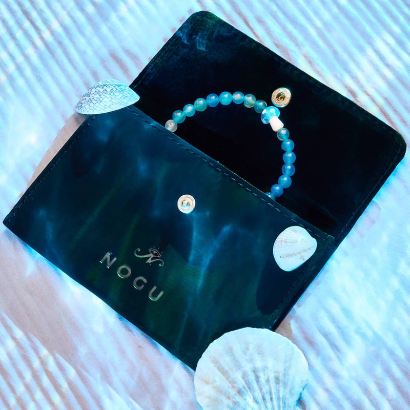 Hellblauer Achat | 925er Sterlingsilber | Glühwürmchen-Glaspilz-Edelsteinarmband