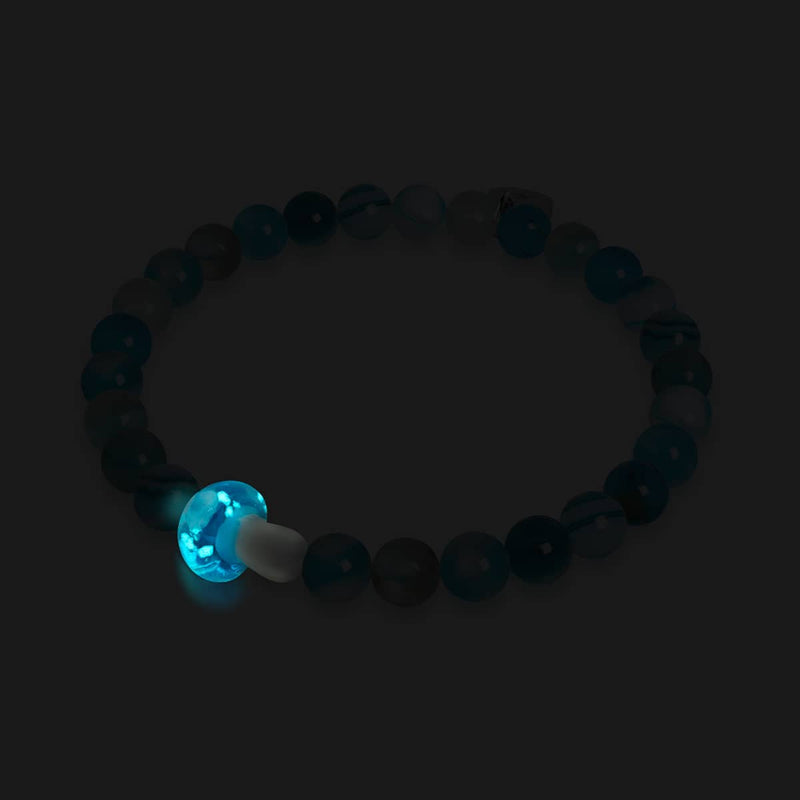 Hellblauer Achat | 925er Sterlingsilber | Glühwürmchen-Glaspilz-Edelsteinarmband