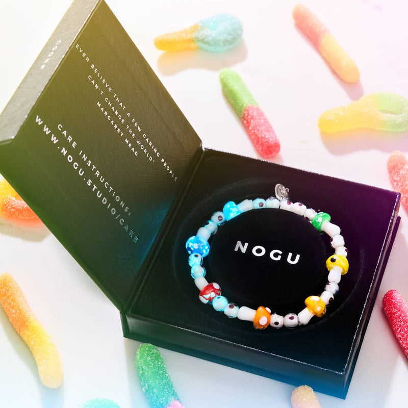 Regenbogen | 925 Sterling Silber | Deluxe Glühwürmchen-Glaspilz-Armband