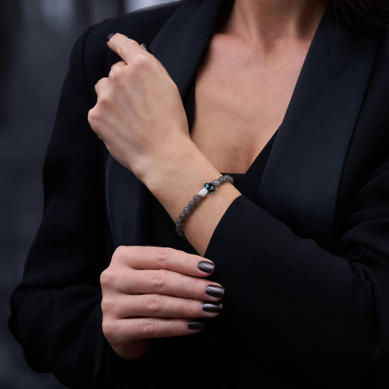 Spektrolith | 925er Sterlingsilber | Glühwürmchen-Glaspilz-Edelsteinarmband