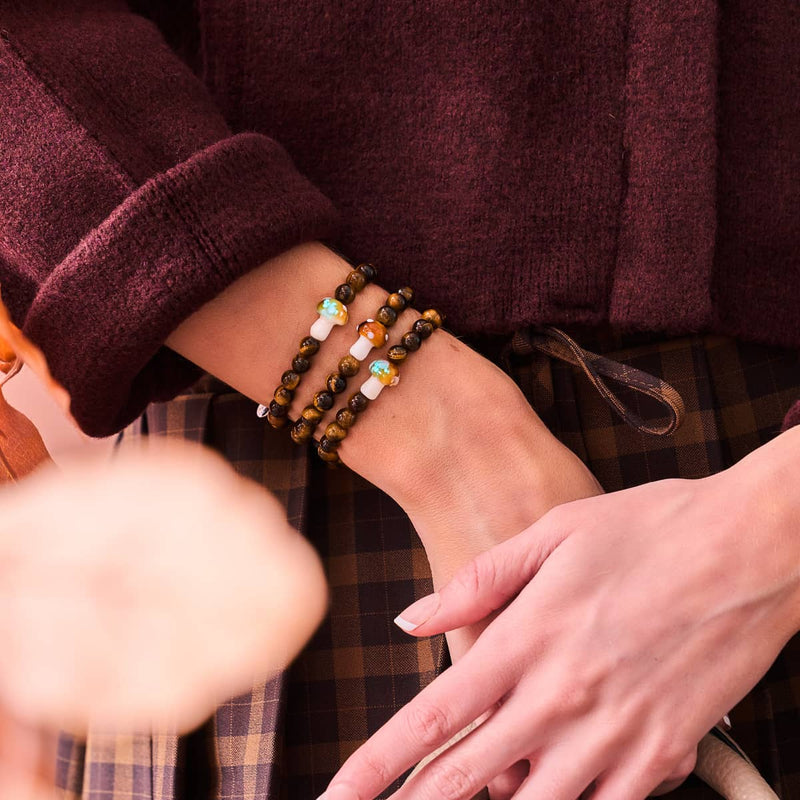 Tigerauge | 925er Sterlingsilber | Glühwürmchen-Glaspilz-Edelsteinarmband