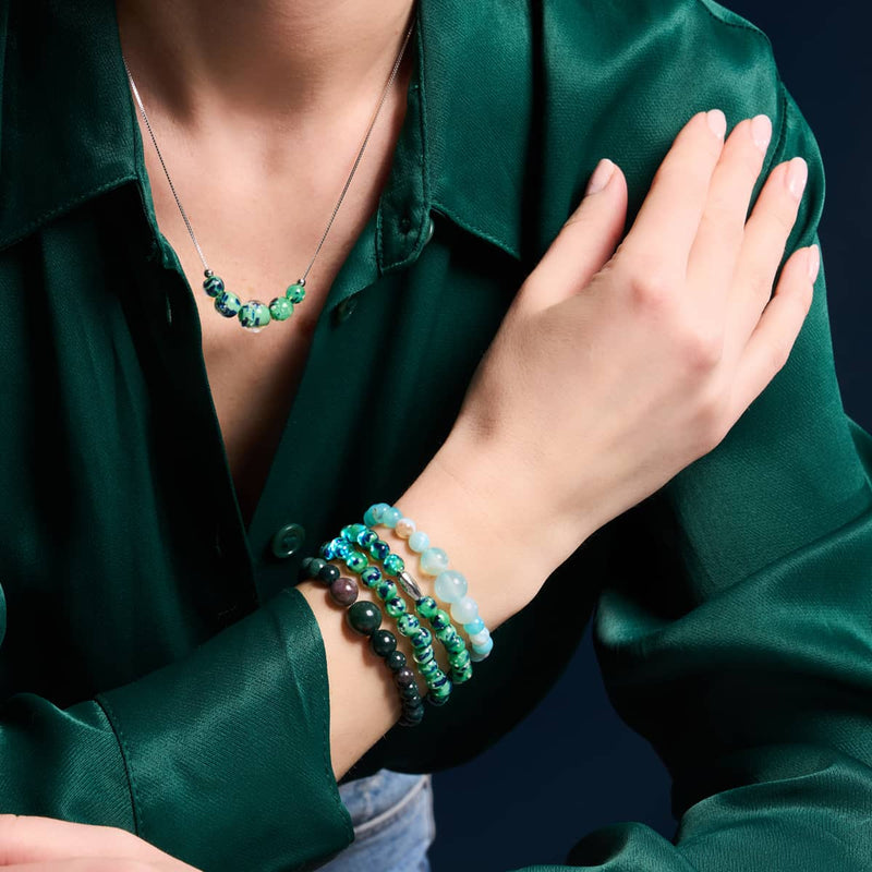 Blaue Minze | 925 Sterling Silber | Glühwürmchen-Glas-Halskette mit Unendlichkeitsverschluss