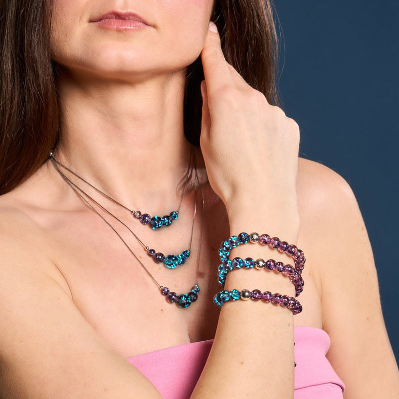 Lila Elixier | 925er Sterlingsilber | Glühwürmchen-Glas-Halskette mit Unendlichkeitsverschluss