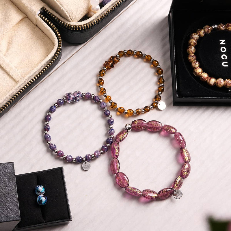 Amethyst Funke | 925 Sterling Silber | Feuerwerk Glas Kiesel Armband