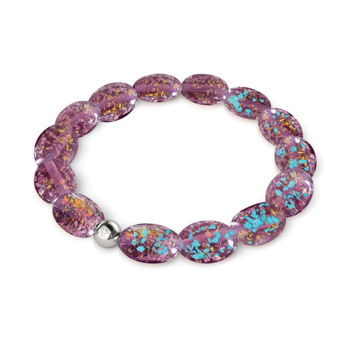 Amethyst Funke | 925 Sterling Silber | Feuerwerk Glas Kiesel Armband