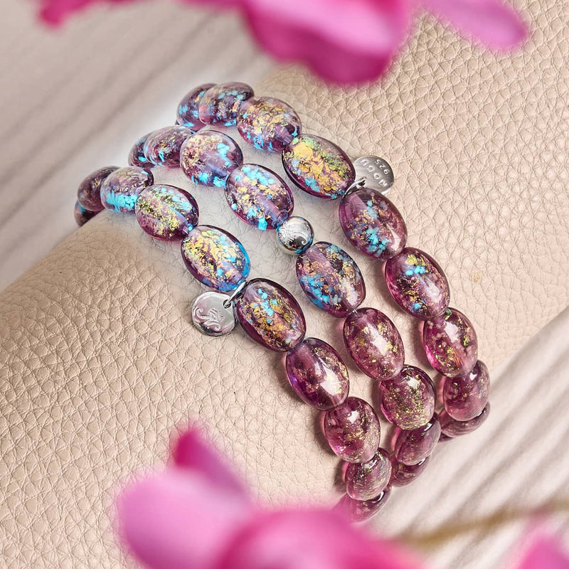 Amethyst Funke | 925 Sterling Silber | Feuerwerk Glas Kiesel Armband