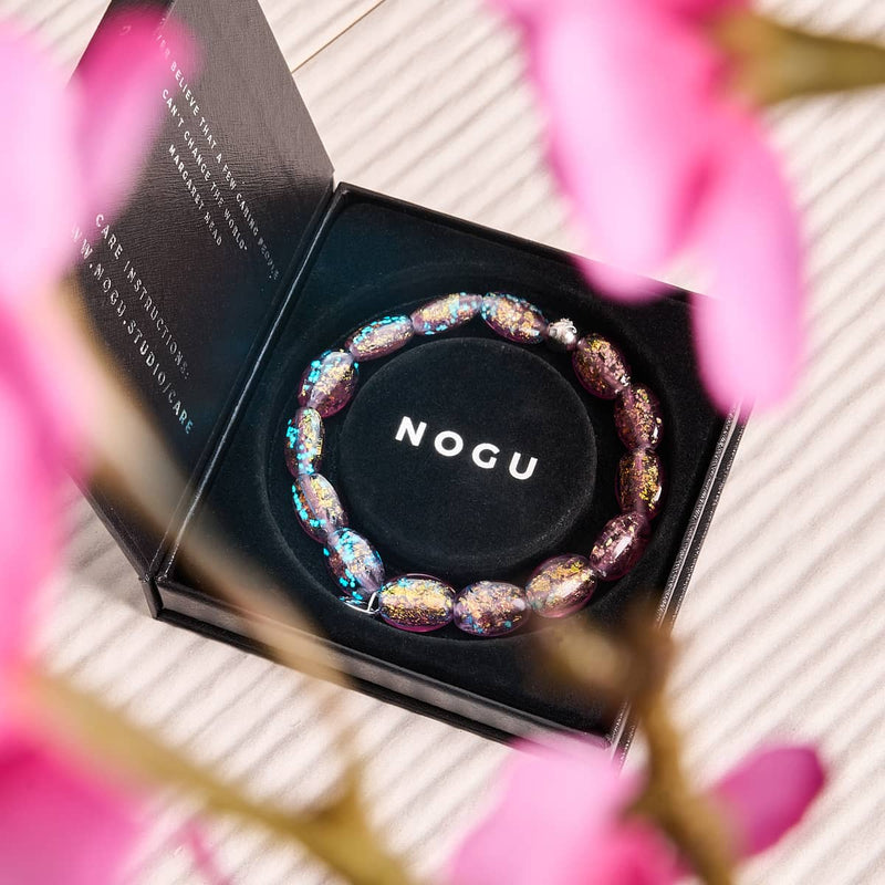 Amethyst Funke | 925 Sterling Silber | Feuerwerk Glas Kiesel Armband