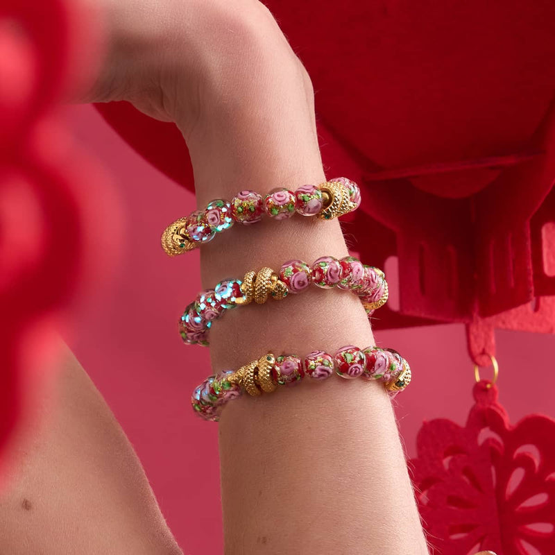 Goldene Schlange | Feuerwerk Glas Rose Armband